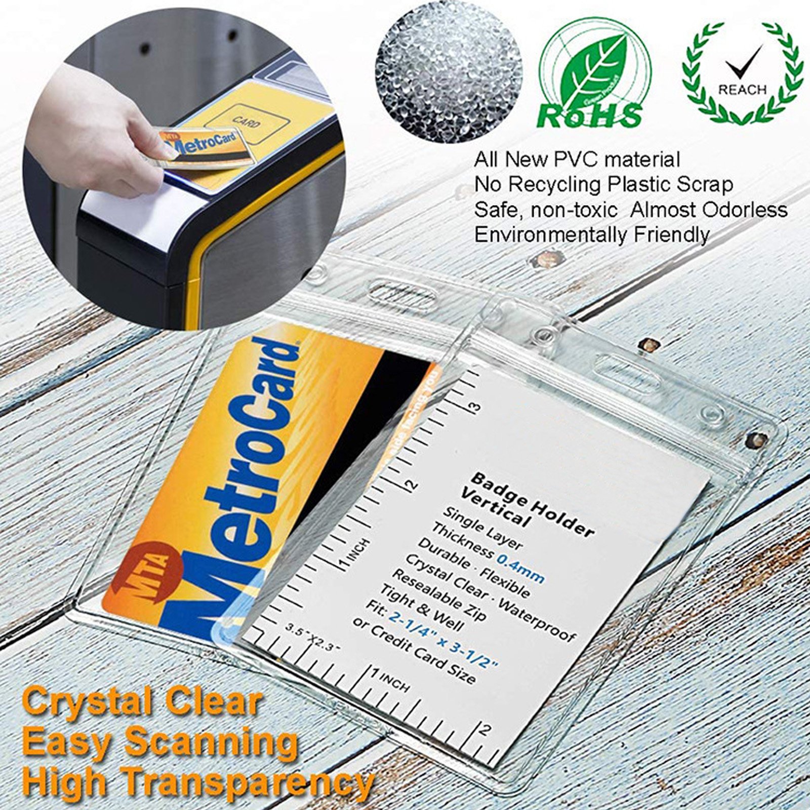 Soft PVC Plastic Vertical ID Card Name Tag Badge Holder with Waterproof Type Resealable Zip