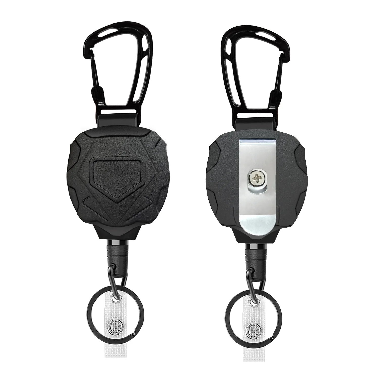 Hard plastic badge clip, heavy duty carabiner keychain with retractable badge reel