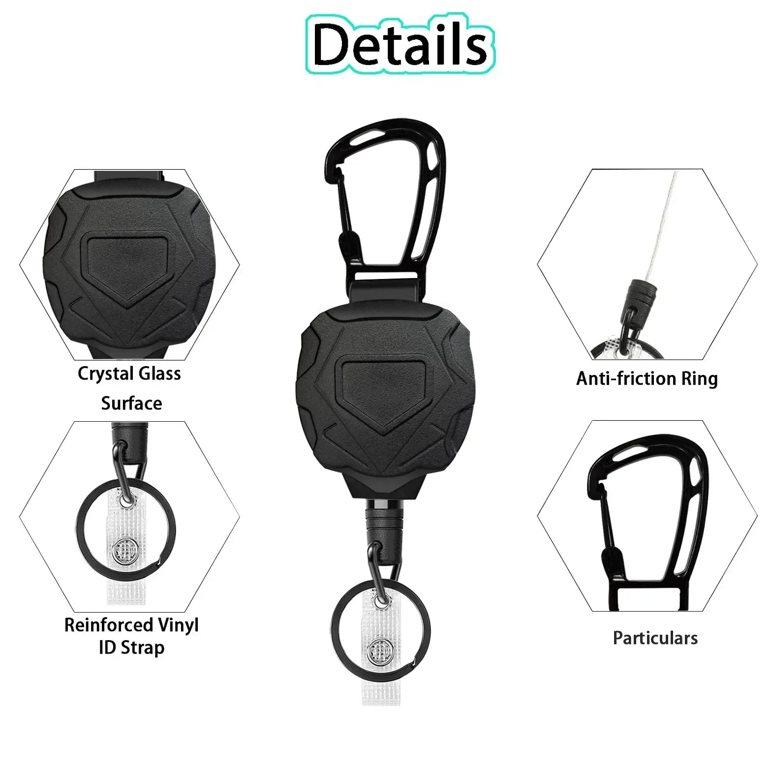 Hard plastic badge clip, heavy duty carabiner keychain with retractable badge reel