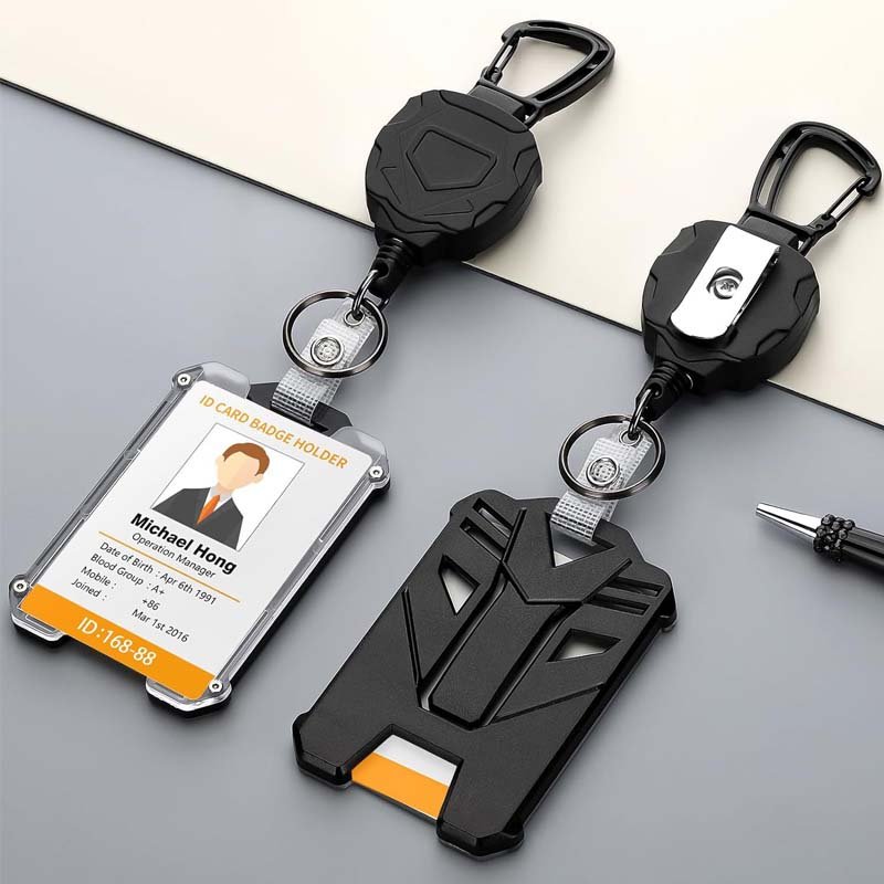 Hard plastic badge clip, heavy duty carabiner keychain with retractable badge reel