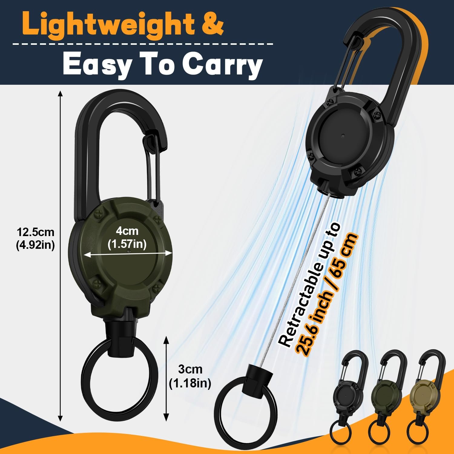 Heavy Duty Retractable Keychain Retractable ID Badge Holder Reel Tactical ID Badge Reel Key Ring Outdoor