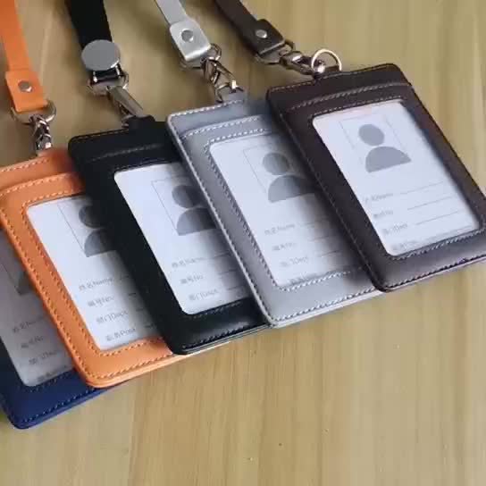 New Design PU leather working job badge ID card holder student school ID card holder with nice leather neck strap lanyard