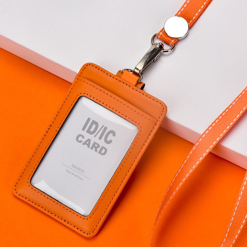 New Design PU leather working job badge ID card holder student school ID card holder with nice leather neck strap lanyard