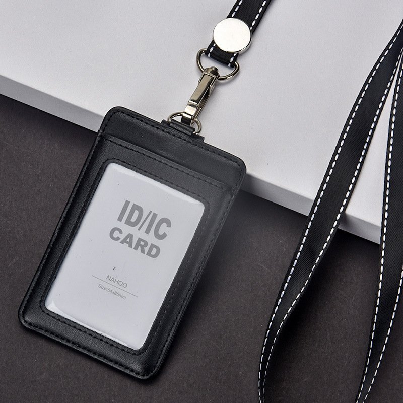 New Design PU leather working job badge ID card holder student school ID card holder with nice leather neck strap lanyard
