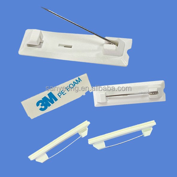 Factory Supply 32/37/38/41mm Plastic White Safety Pin Bar with 3M Adhesive for ID Badge Crafting Parts