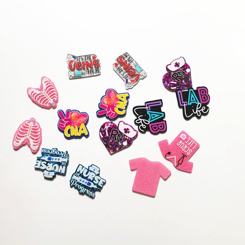 glitter Funny Cute Acrylic Custom Glitter Acrylic Planar Resin Flatback Chunky Hair Decorations beads pen no Badge Reel holder