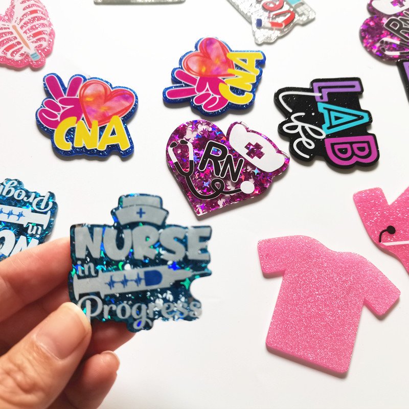 glitter Funny Cute Acrylic Custom Glitter Acrylic Planar Resin Flatback Chunky Hair Decorations beads pen no Badge Reel holder