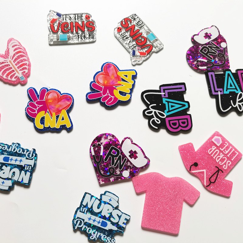 glitter Funny Cute Acrylic Custom Glitter Acrylic Planar Resin Flatback Chunky Hair Decorations beads pen no Badge Reel holder