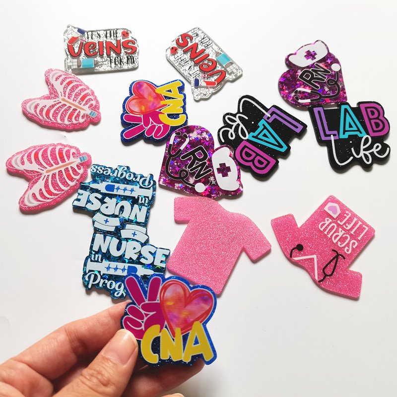 glitter Funny Cute Acrylic Custom Glitter Acrylic Planar Resin Flatback Chunky Hair Decorations beads pen no Badge Reel holder
