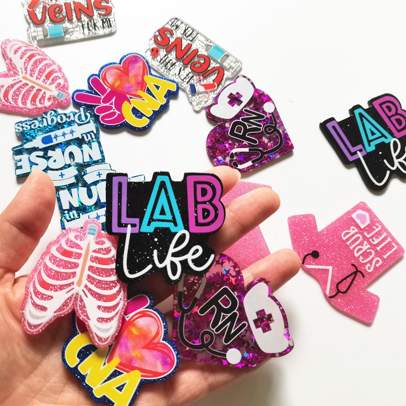 glitter Funny Cute Acrylic Custom Glitter Acrylic Planar Resin Flatback Chunky Hair Decorations beads pen no Badge Reel holder