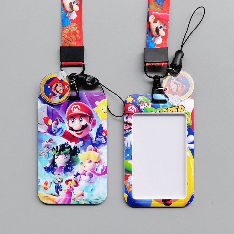 Hot Sale Neck Lanyard Scalable Card Holder Cartoon Cute Mario Card Holder Case Student ID Badge Cover Accessories For Kids