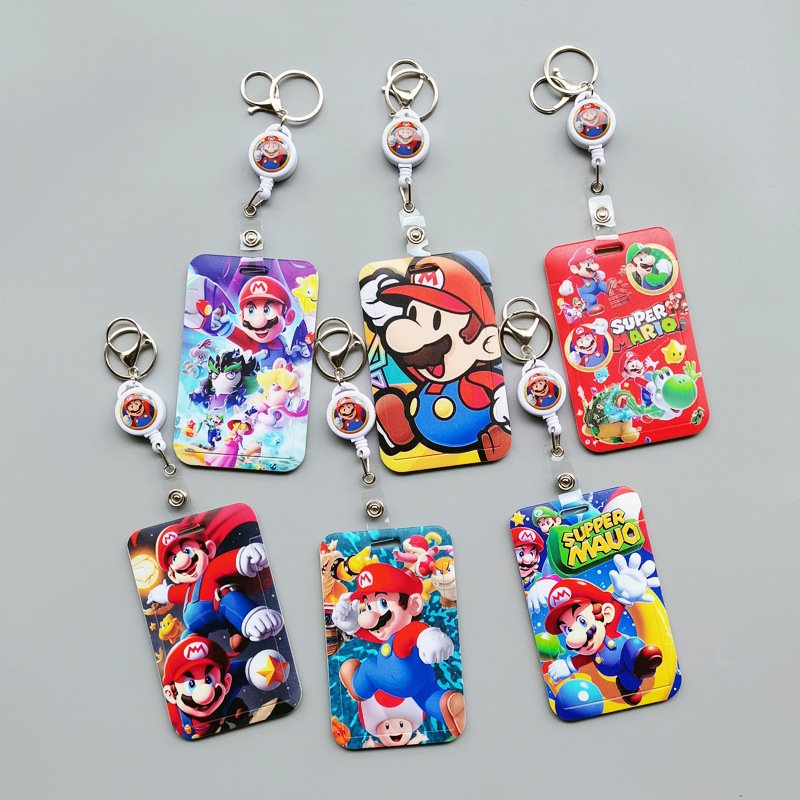 Hot Sale Neck Lanyard Scalable Card Holder Cartoon Cute Mario Card Holder Case Student ID Badge Cover Accessories For Kids
