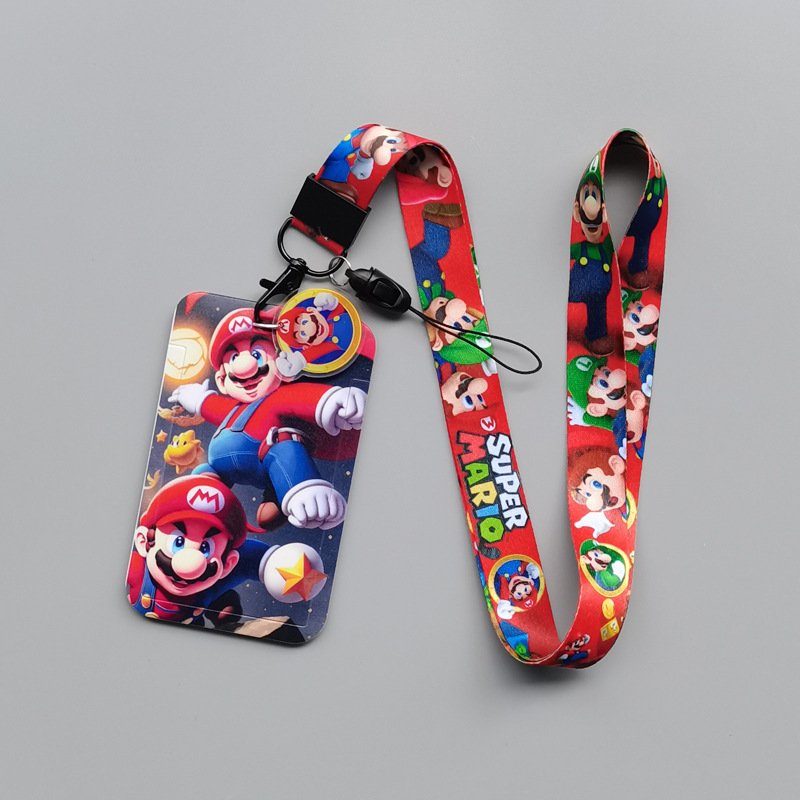 Hot Sale Neck Lanyard Scalable Card Holder Cartoon Cute Mario Card Holder Case Student ID Badge Cover Accessories For Kids