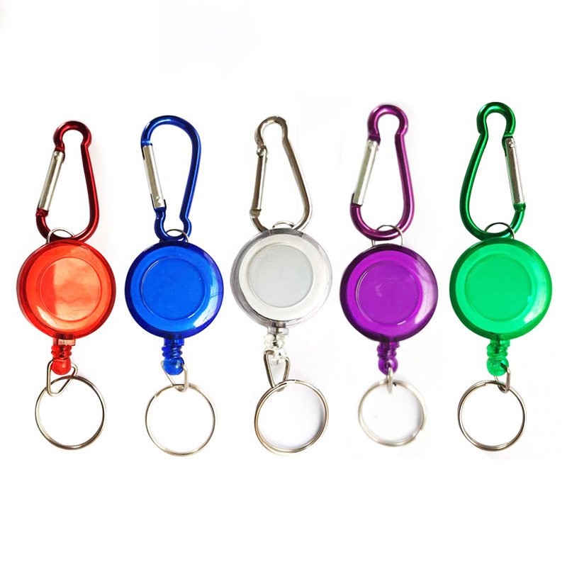 P-062 3CM Extendable Keychain Retractable Transparent Plastic Badge Reel Holder with Metal Carabiner Retract KeyChain