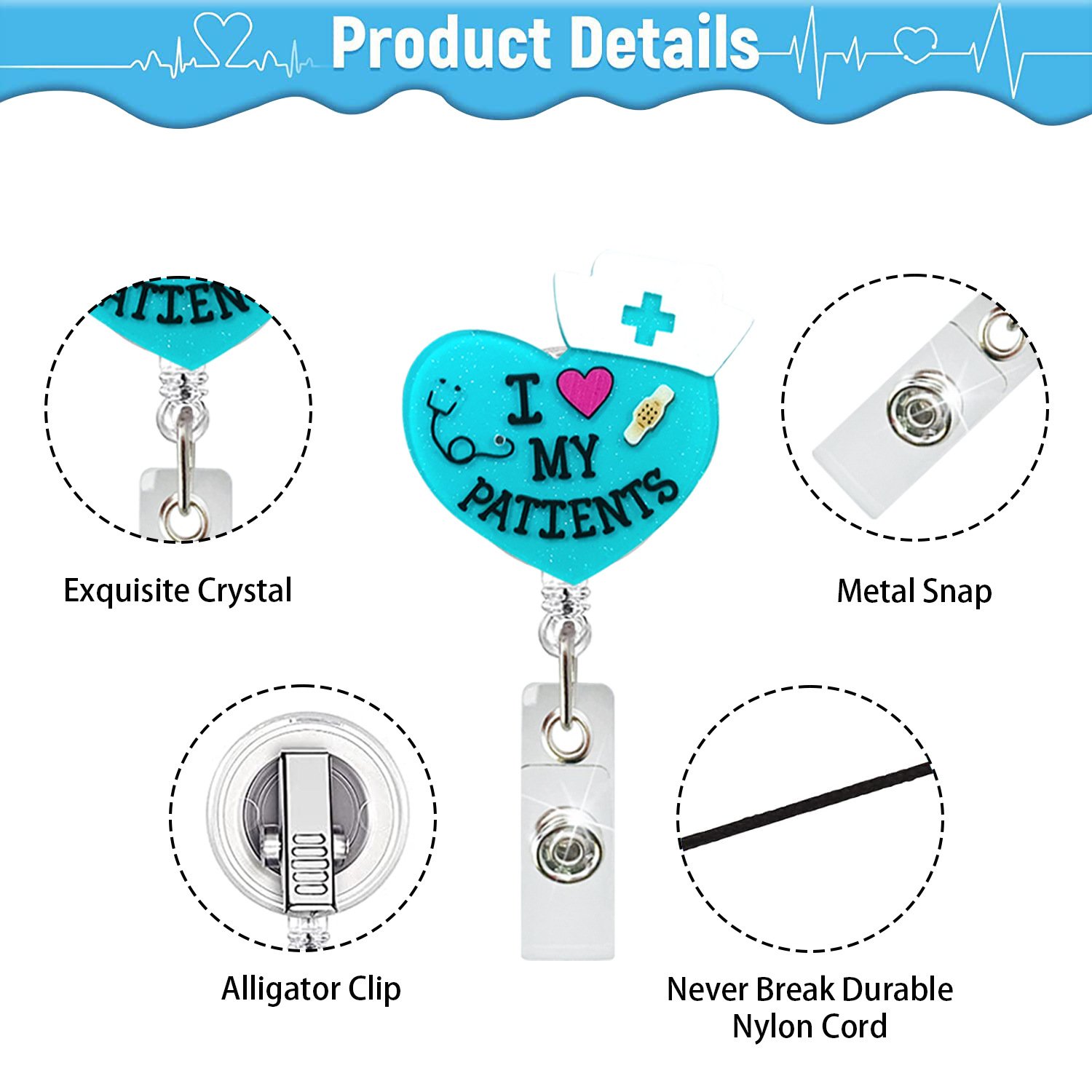 Abs Acrylic Keychain Teacher Office Teeth Ambulance Nurse Name Id Card Buckle Student Retractable Clip Badge Scroll Reel Holder