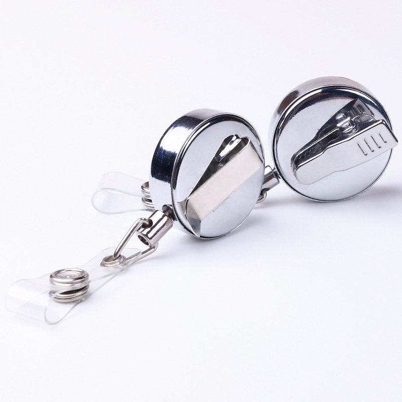 premium heavy duty anti-lost durable metal iron nurse worker identify card badge pull reel with steel wire rope alligator clip