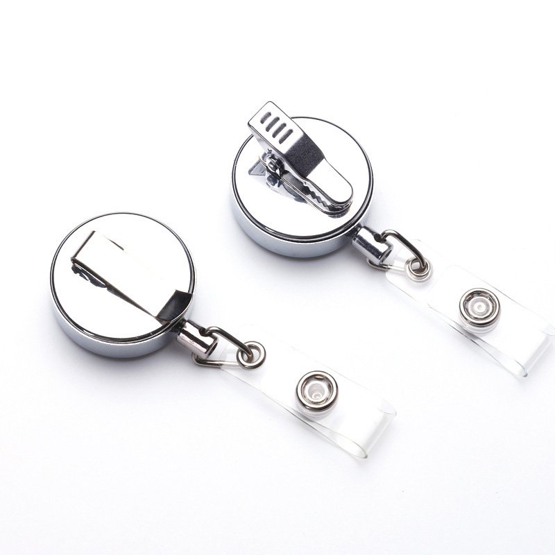 premium heavy duty anti-lost durable metal iron nurse worker identify card badge pull reel with steel wire rope alligator clip