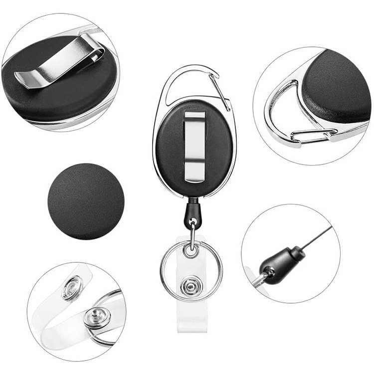 Wholesale Custom Oval Shape Clip Carabiner Retractable Badge Reel School Student Medical Nurse Id Card Working Card Badge Holder