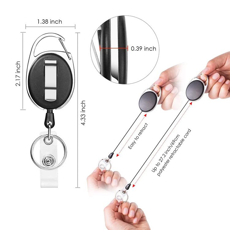 Wholesale Custom Oval Shape Clip Carabiner Retractable Badge Reel School Student Medical Nurse Id Card Working Card Badge Holder