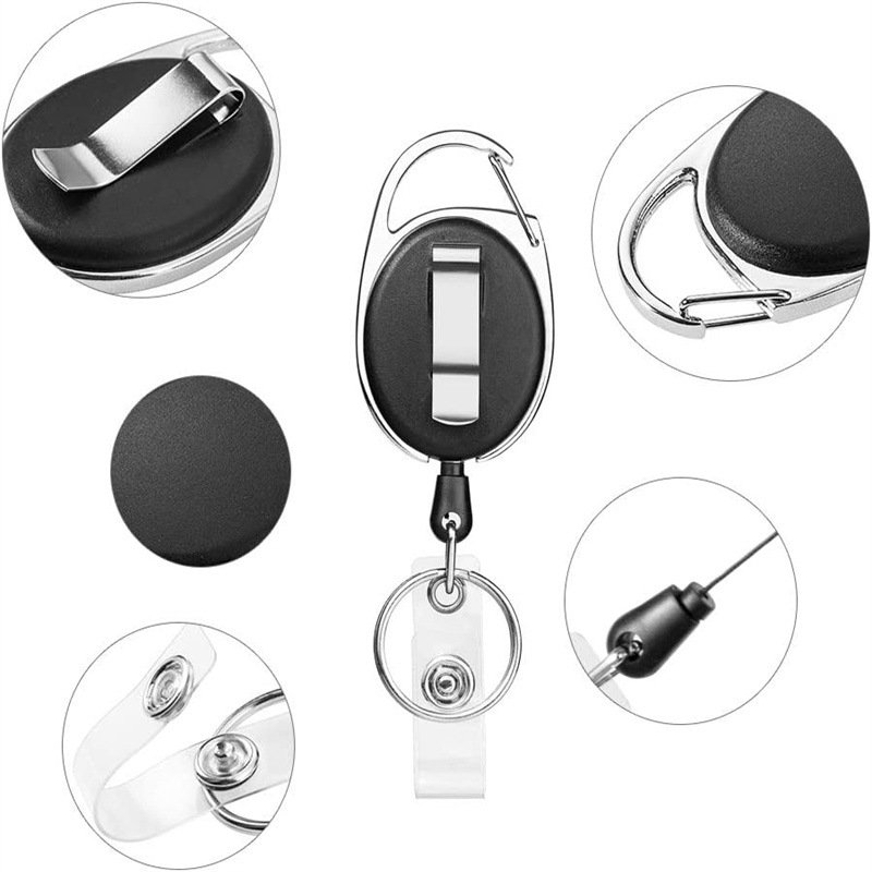 Factory Price ID Cards Badge Holders For Lanyards With Retractable String Carabiner Badge Reel With Key Ring Can Custom Logo