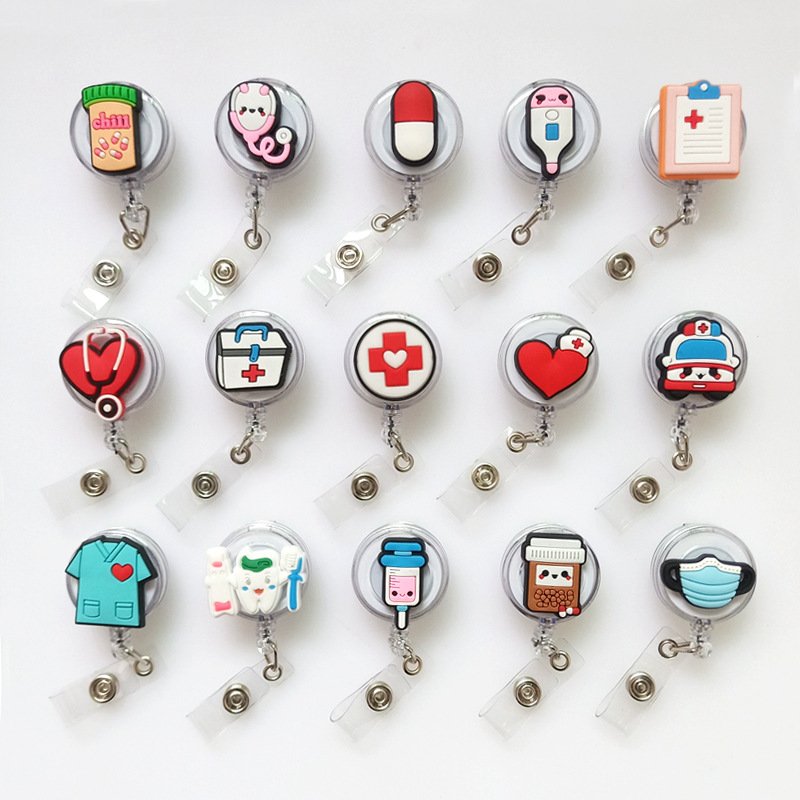 Customized Brooch Pin Nurse's badge buckle Cartoon transparent easy to stretch buckle medical badge lanyard card sleeve clip