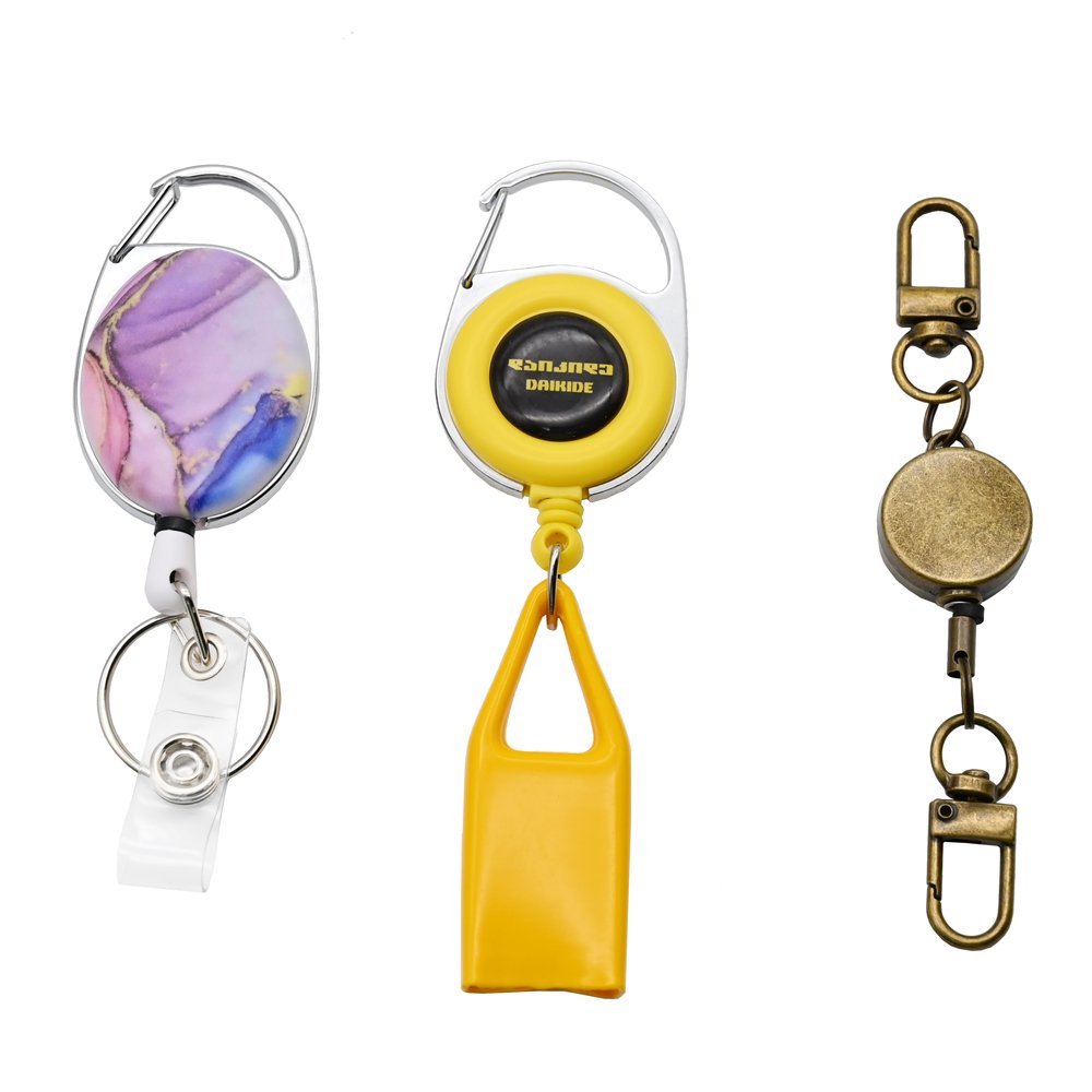 Durable Leather ID Card Badge Holder Keychain Carabiner Retractable Badge Reel With Lighter Holder