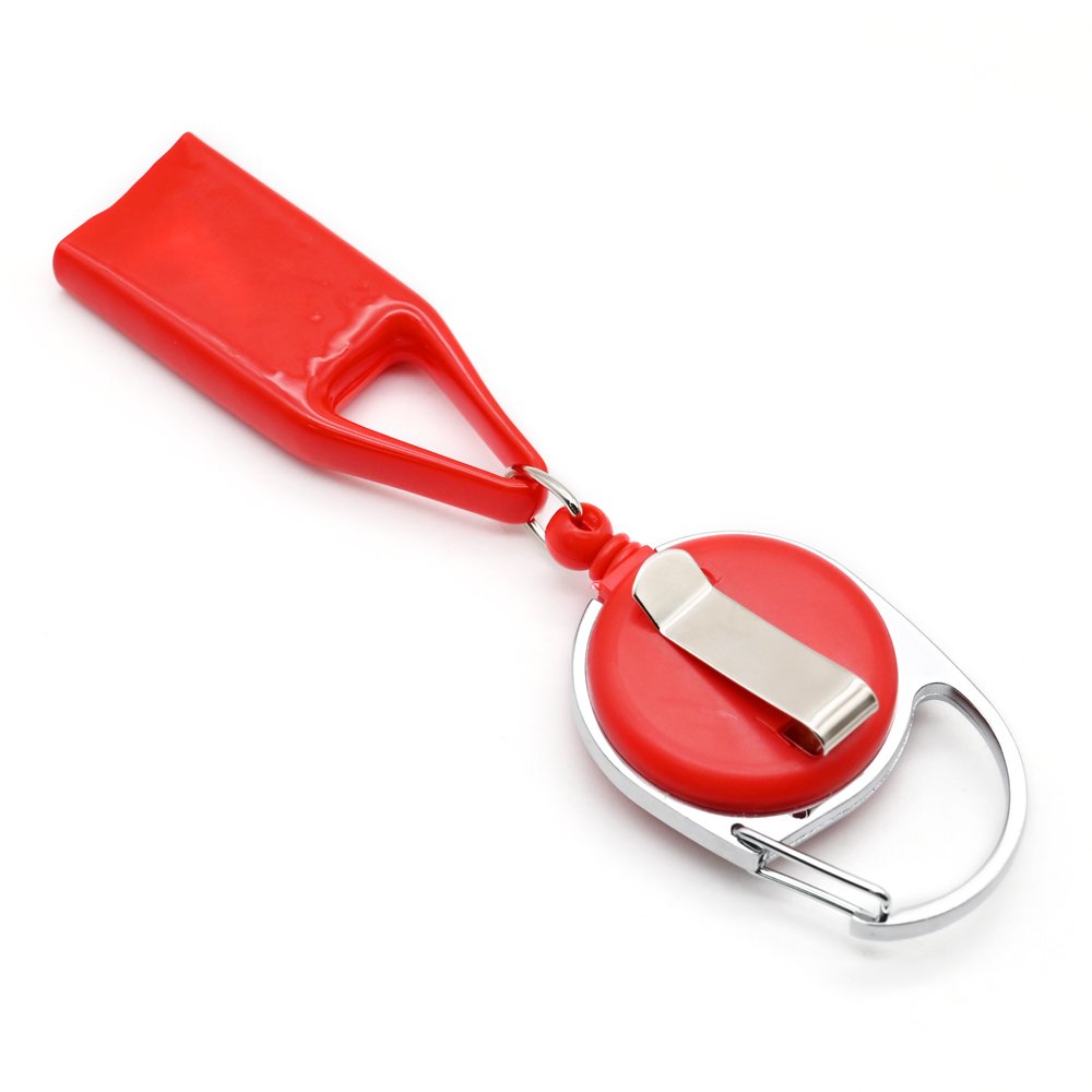 Durable Leather ID Card Badge Holder Keychain Carabiner Retractable Badge Reel With Lighter Holder