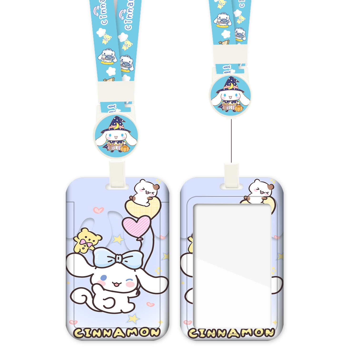 Cartoon Plastic Card Set with Easy Pull Buckle and Telescopic Lanyard for Bus Subway Baby Meal Pick-up Student Card Holder