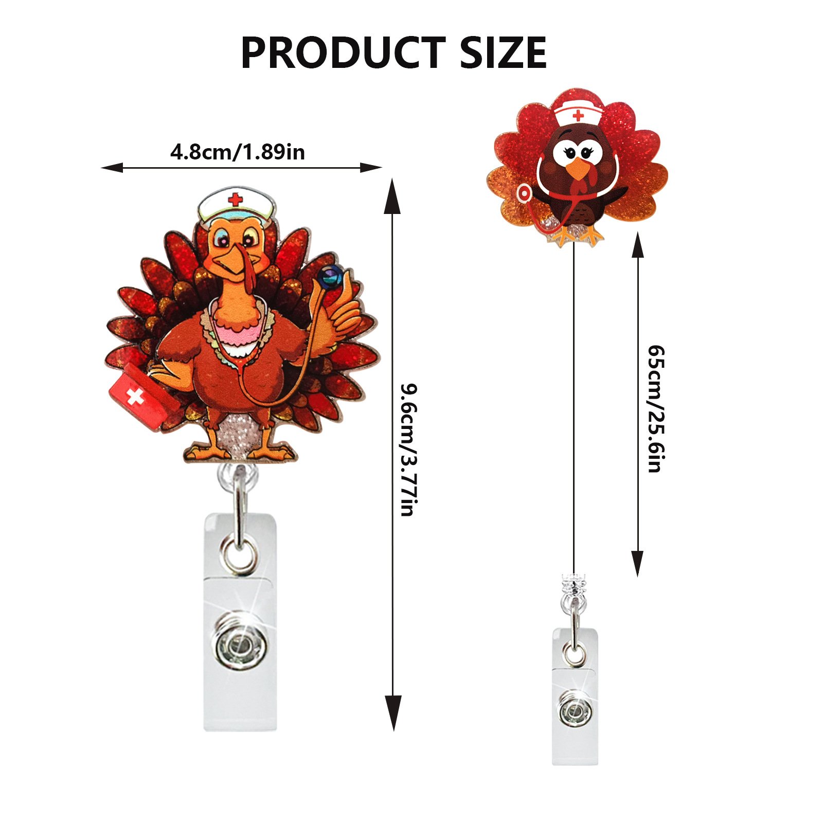 Wholesale Glitter Acrylic Plastic Turkey Thanksgiving Festival Badge Holder Medical Nurse Accessories Badge Reel With Clip