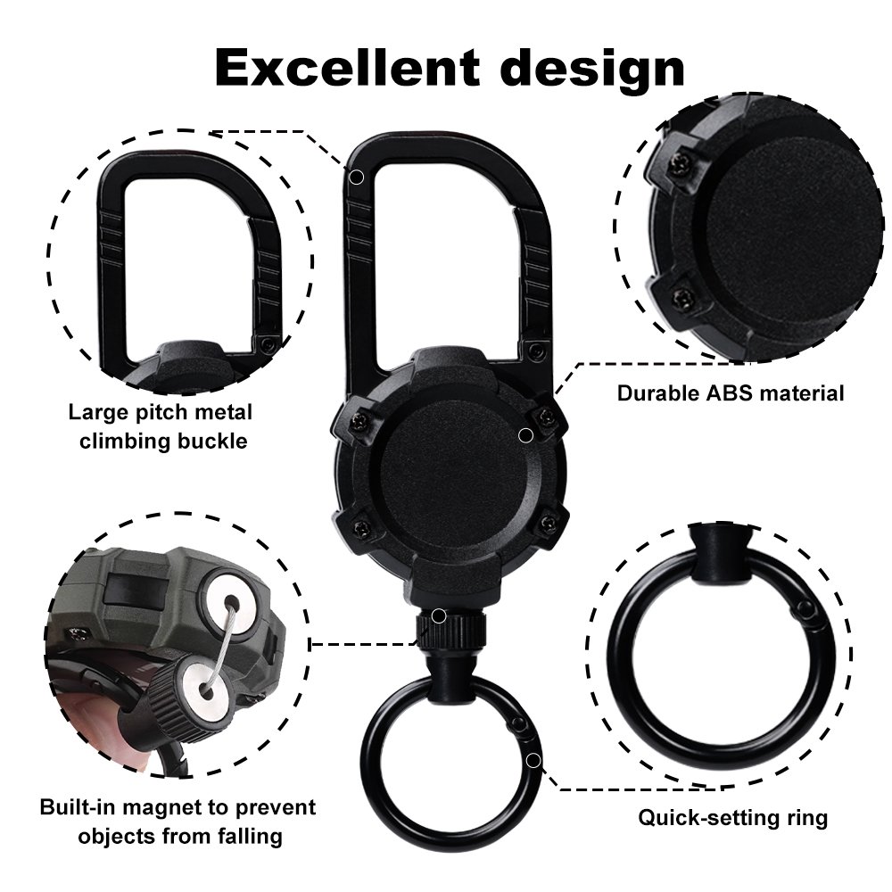 Multifunctional High Stretch Easy To Pull D Hook Stainless Steel Heavy Duty Metal Id Reractable Badge Holder With Carabine Reel