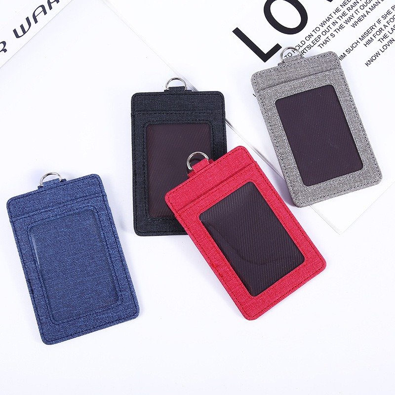 Wholesale Fabric Pattern PU Leather ID Badge Holder 3 Card Slots Credit Card Holder