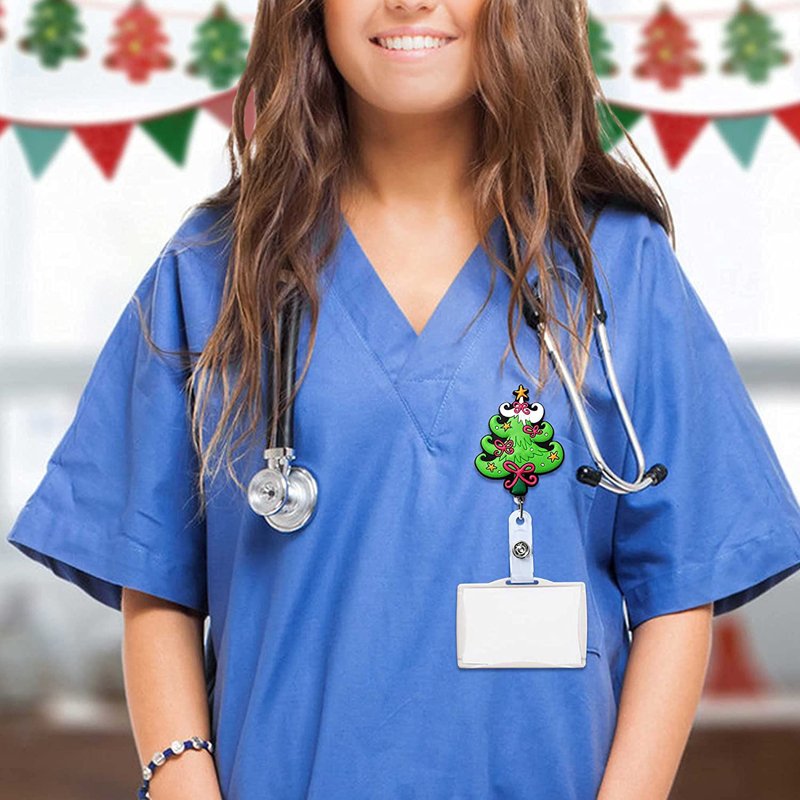 Nurse badge reel Christmas Snowman Clip Hang Medicine Clock Christmas Tree Badge Reel for Adjustable Badge Reel Alligator Clip