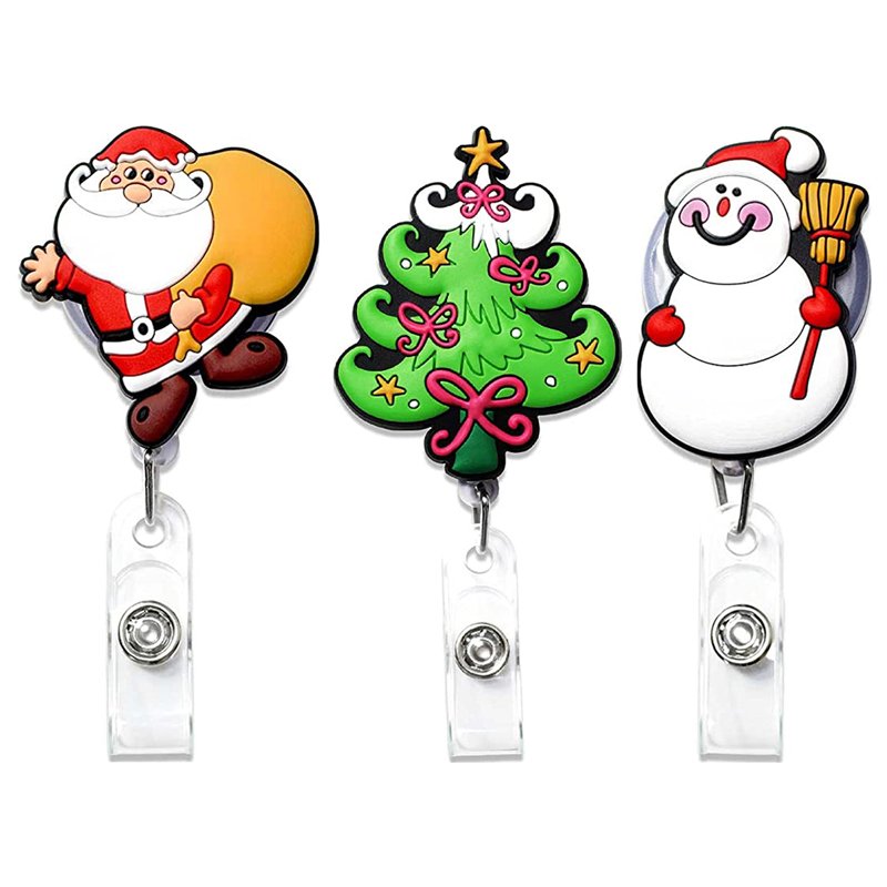 Nurse badge reel Christmas Snowman Clip Hang Medicine Clock Christmas Tree Badge Reel for Adjustable Badge Reel Alligator Clip