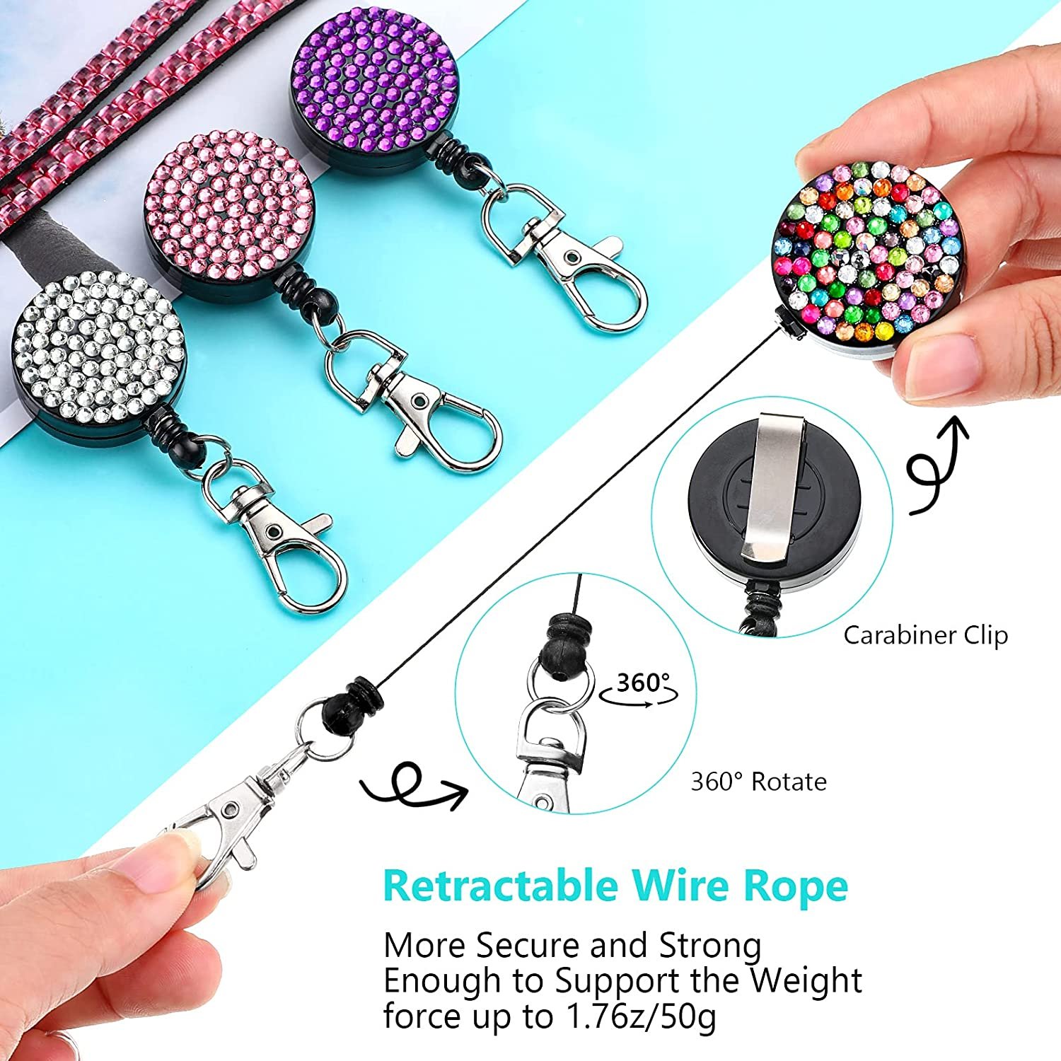 Hot Sale Custom Retractable Reel Bling Crystal Rhinestone Neck Lanyard With Card Badge Holder