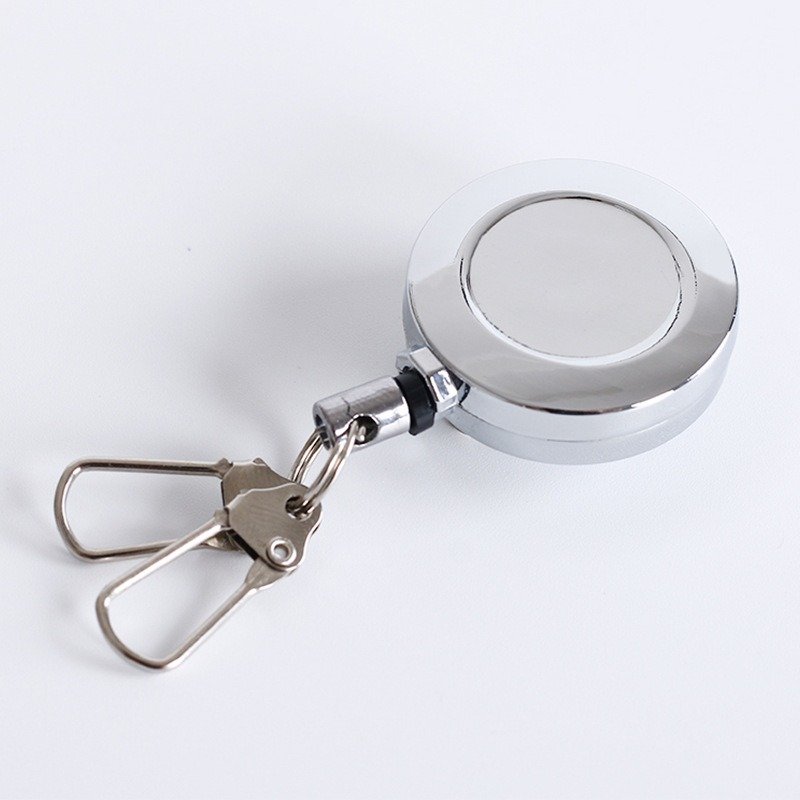 Metal Zinc Alloy Round Shape Badge Holder Retractable Wire Rope Keychain Clip Fishing Badge Reel
