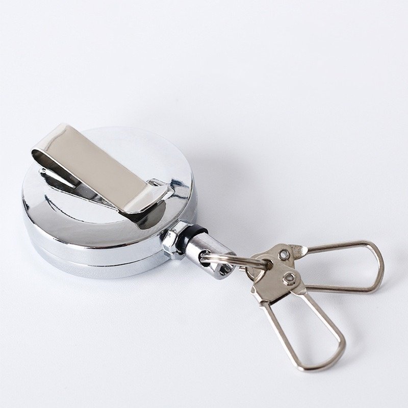 Metal Zinc Alloy Round Shape Badge Holder Retractable Wire Rope Keychain Clip Fishing Badge Reel