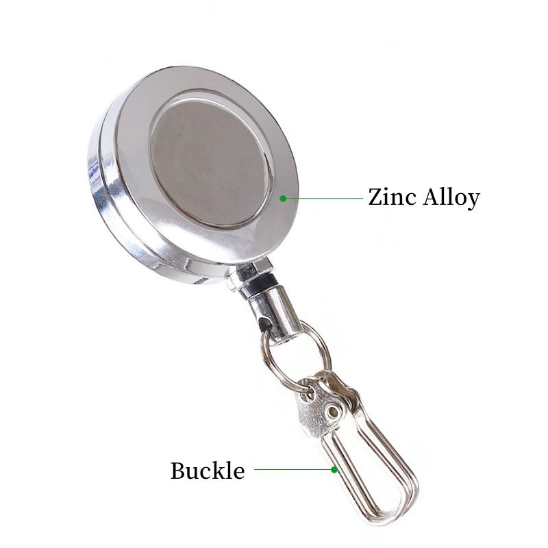 Metal Zinc Alloy Round Shape Badge Holder Retractable Wire Rope Keychain Clip Fishing Badge Reel