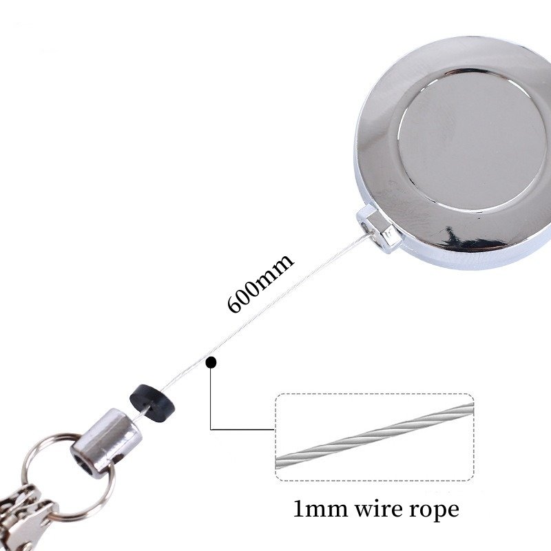 Metal Zinc Alloy Round Shape Badge Holder Retractable Wire Rope Keychain Clip Fishing Badge Reel