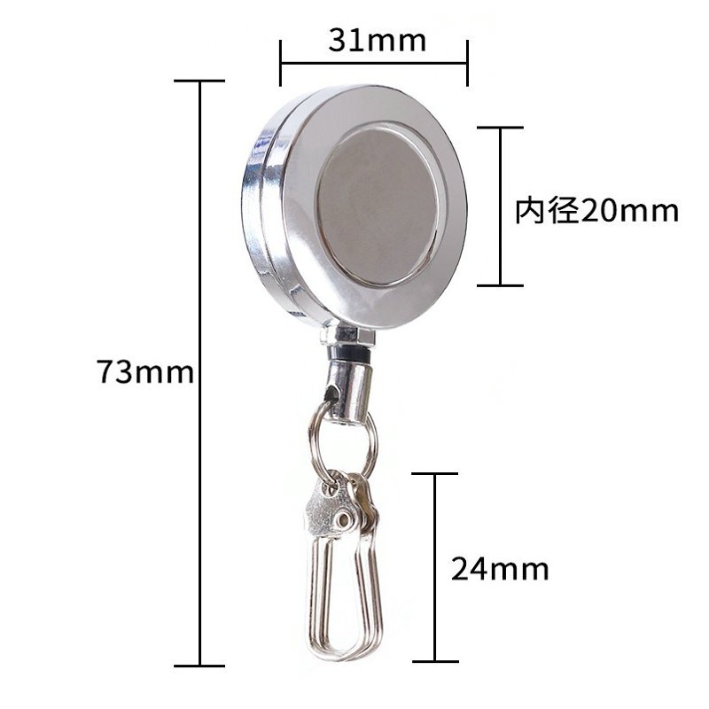 Metal Zinc Alloy Round Shape Badge Holder Retractable Wire Rope Keychain Clip Fishing Badge Reel