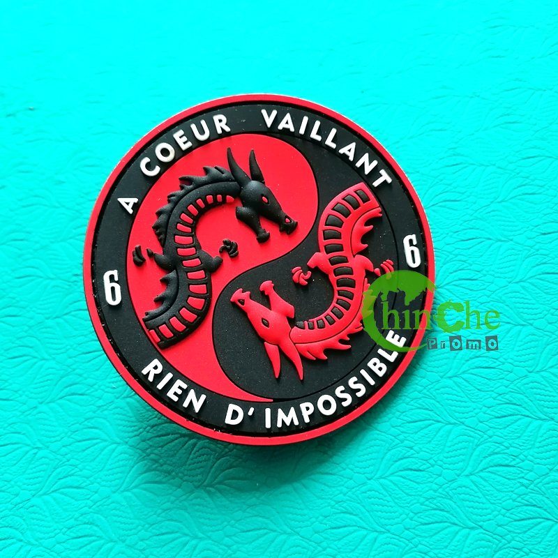 Custom PVC Embossed 3D Rubber Patches Badge with velclo Backing