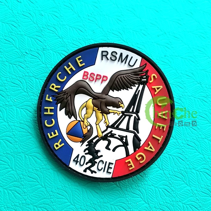 Custom PVC Embossed 3D Rubber Patches Badge with velclo Backing