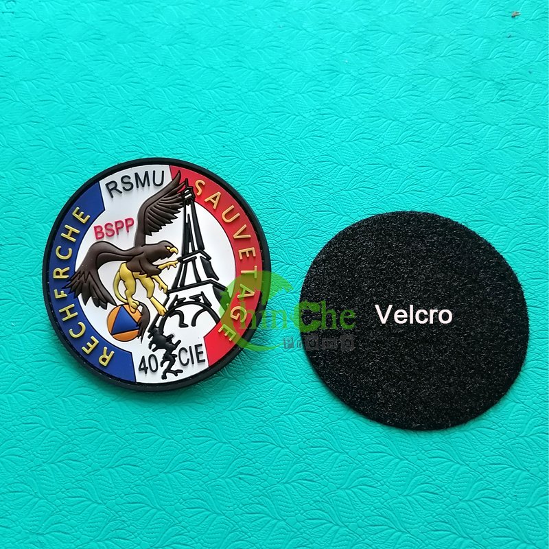 Custom PVC Embossed 3D Rubber Patches Badge with velclo Backing