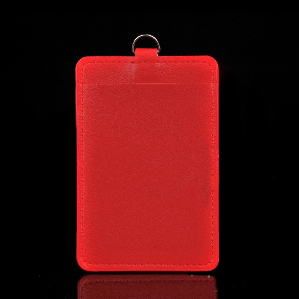 Vertical PU Leather Work School Metro Card and Access Card Name Badge Holder with Clear ID Window Detachable Neck Lanyard Strap