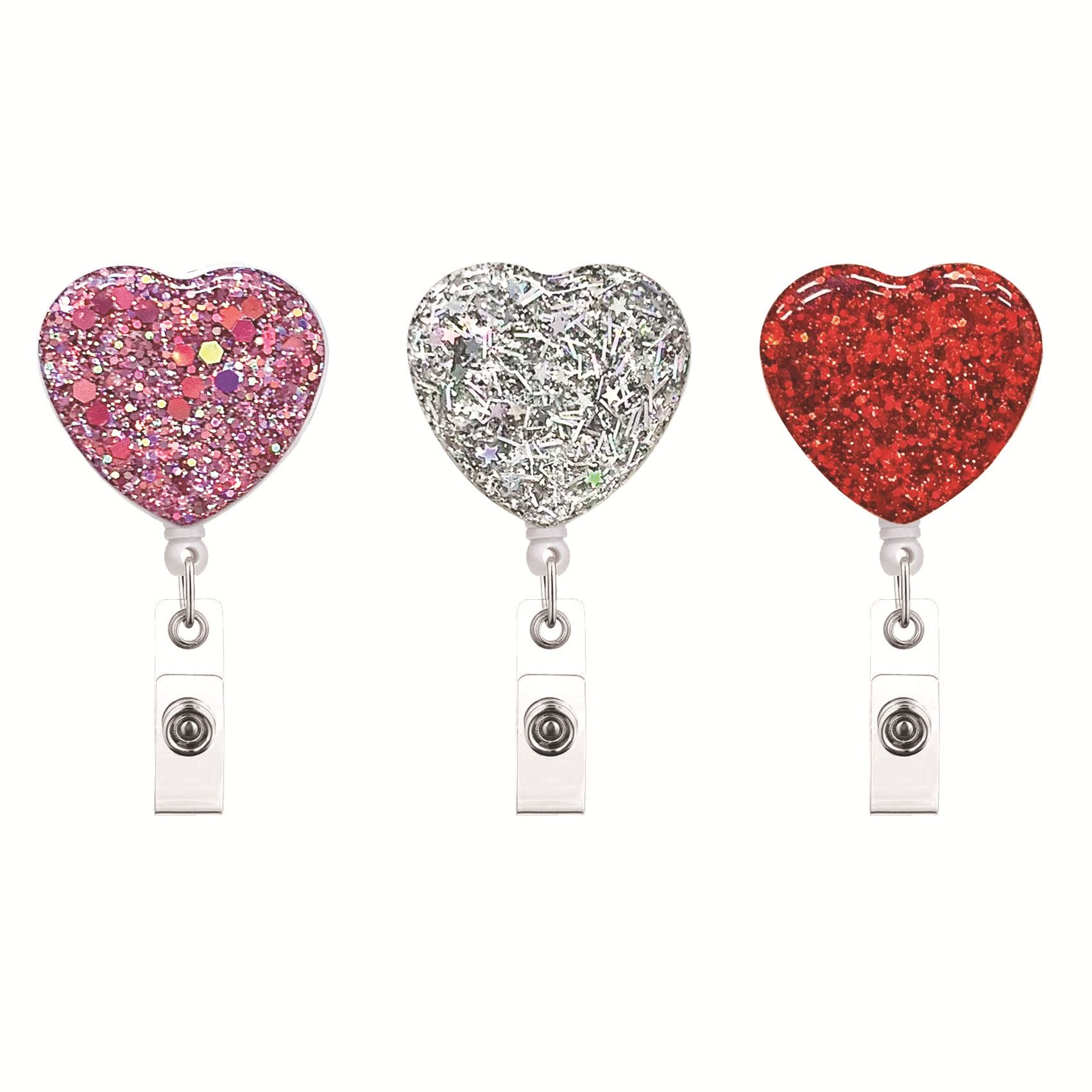 Custom Retractable Badge Reel Glitter Bling Multicolor Heart Shaped Card Name Office Nurse Accessories Glitter Badge Holder