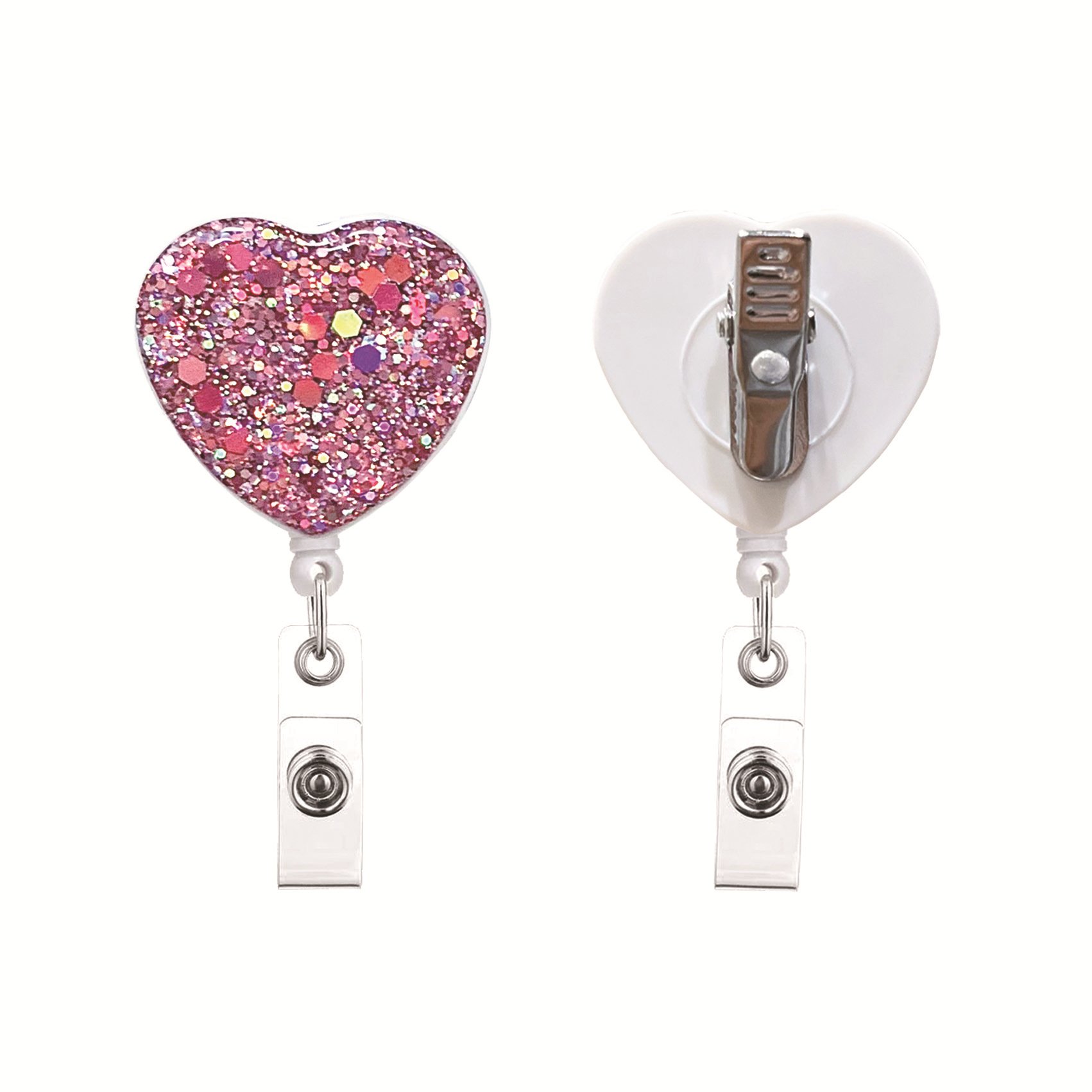Custom Retractable Badge Reel Glitter Bling Multicolor Heart Shaped Card Name Office Nurse Accessories Glitter Badge Holder