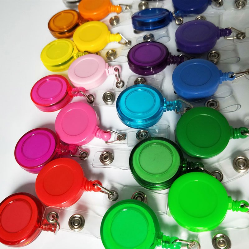 Wholesale Multi Color ABS ID Card Badge Holder Reels Translucent Retractable Badge Reel With PVC Strap
