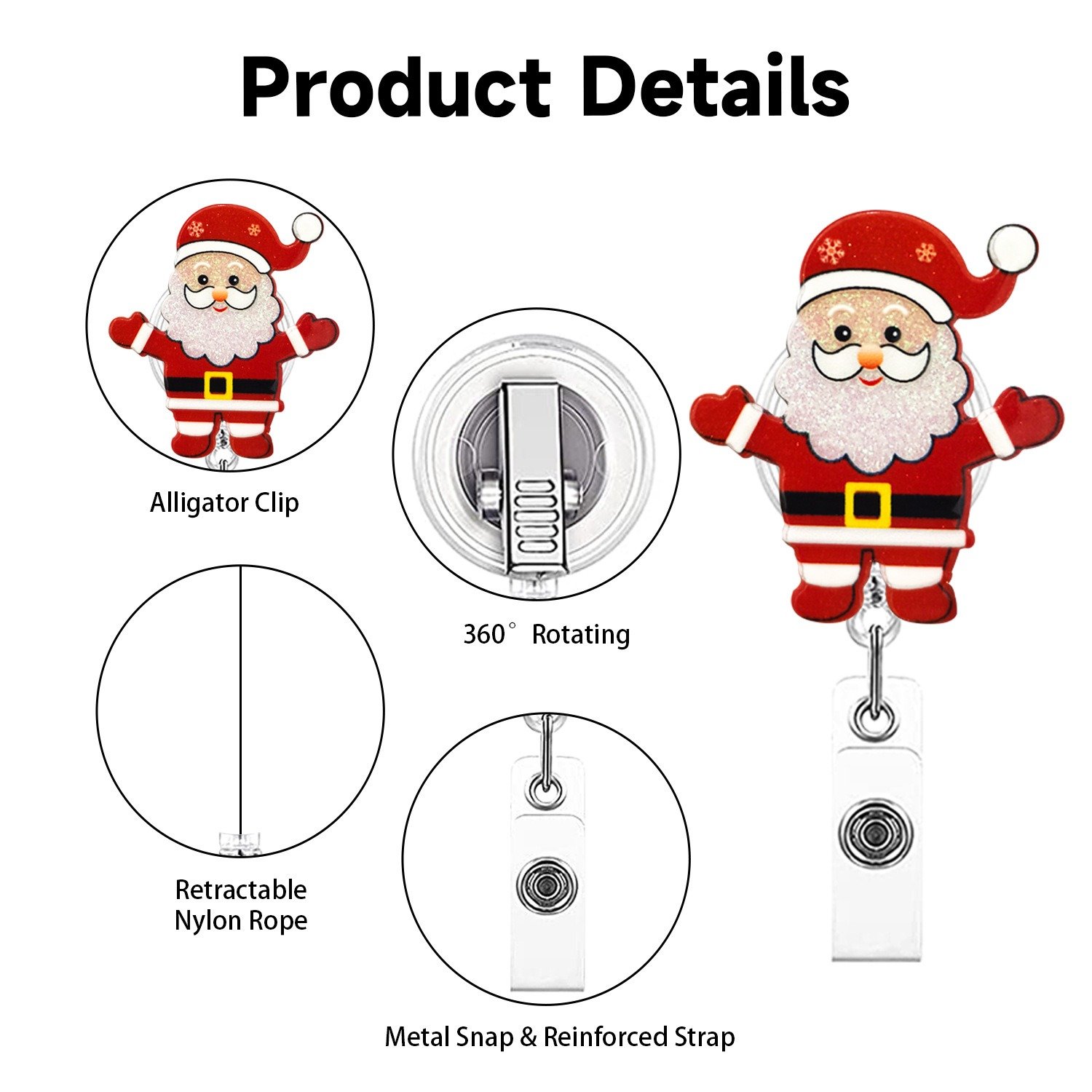 Christmas Tree Elk Snowman Retractable Badge Reel For Holiday Gift Glitter Acrylic Abs Id Card Holder Scroll Keychain Badge Reel