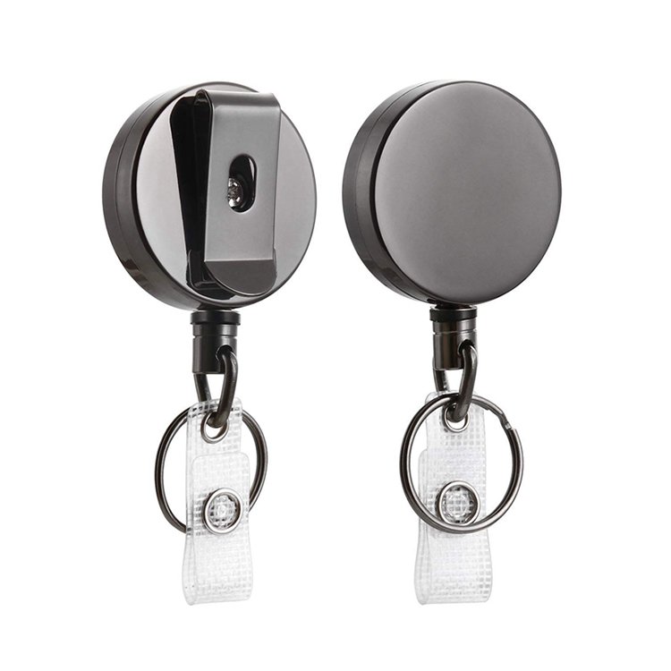 Heavy Duty Metal Retractable Badge Holder Reel With Keychain Ring ID Card Holder Key Clip Holder