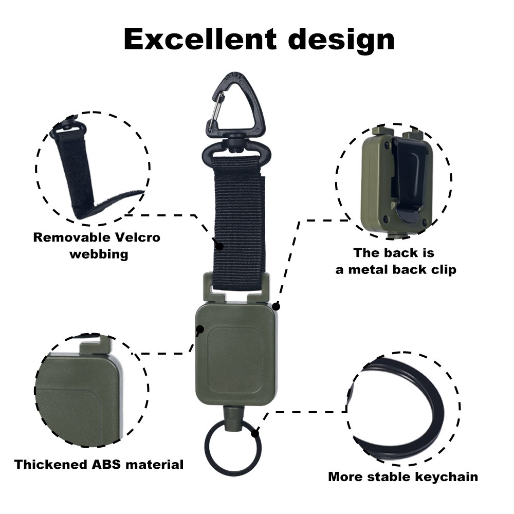 Multifunctional High Stretch Easy To Pull D Hook Stainless Steel Heavy Duty Metal Id Reractable Badge Holder With Carabine Reel