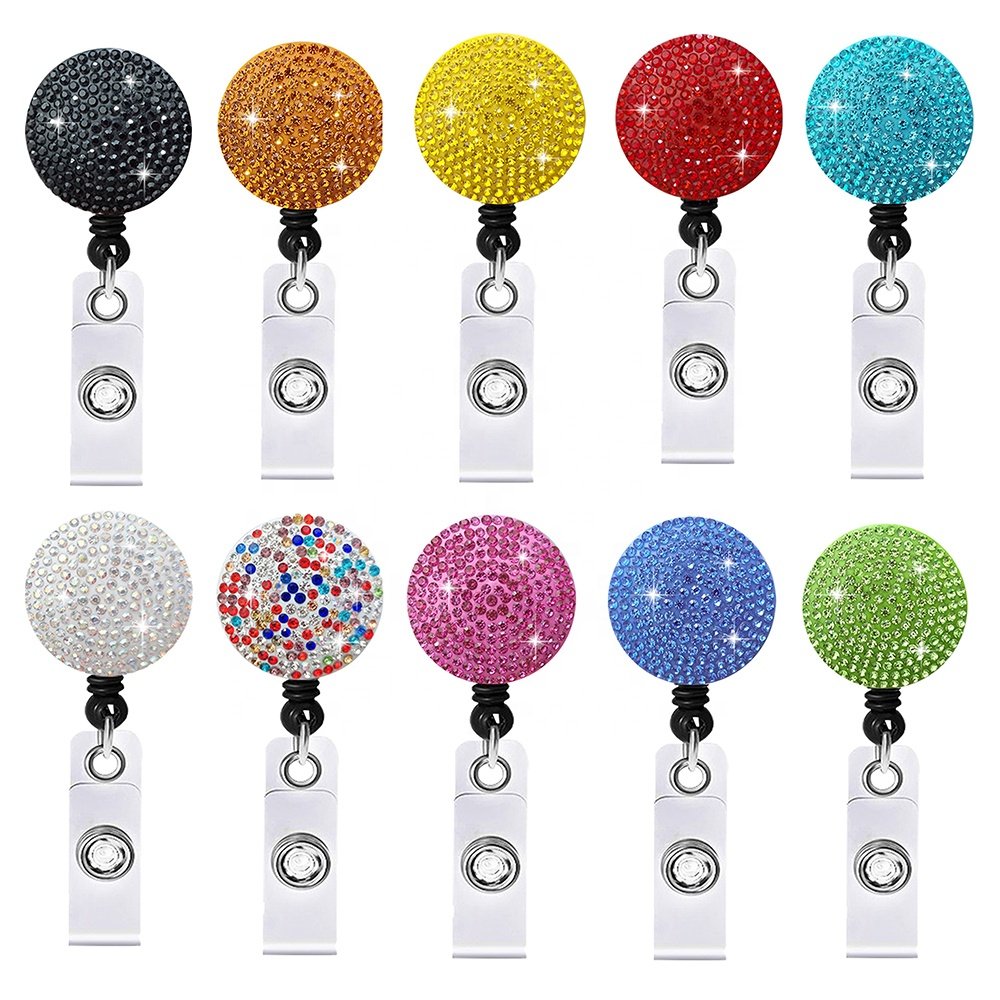 Mix Color Round Rhinestone Retractable Badge Holder Nurse Doctor Student Office Supply Decoration Badge Reel